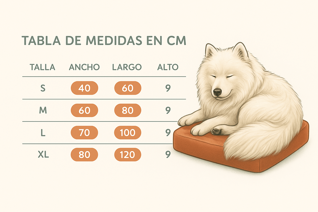 Guía de tallas y medidas cama ortopédica para perros - S, M, L y Gigante XL (80x120 cm) | Con-Sentido